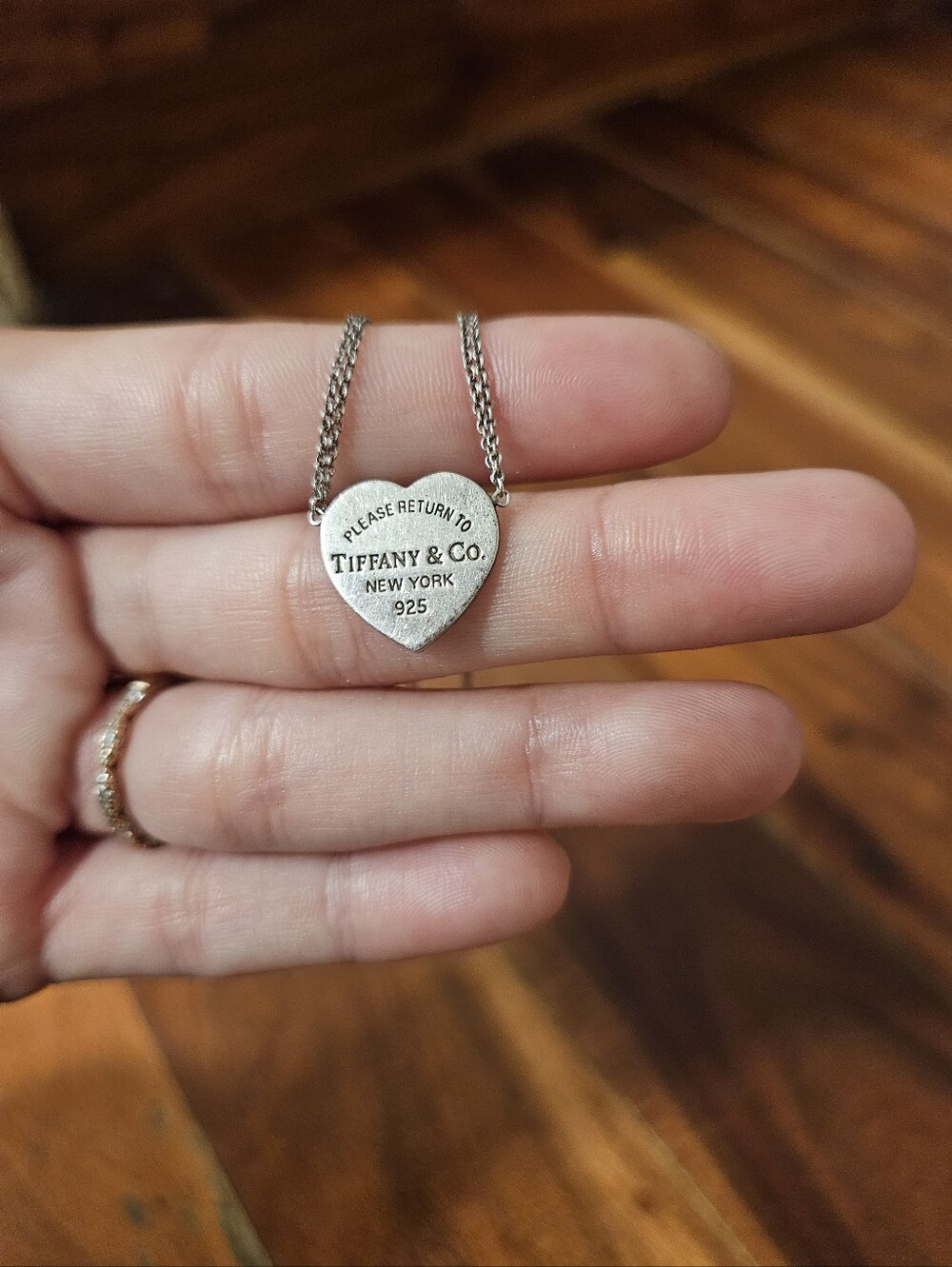 16in Tiffany & Co. Silver 'Please Return To' Heart Pendant Double Chain Necklace